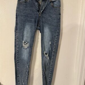 Celebrity Pink Distressed Skinny Jeans in Blue Wash